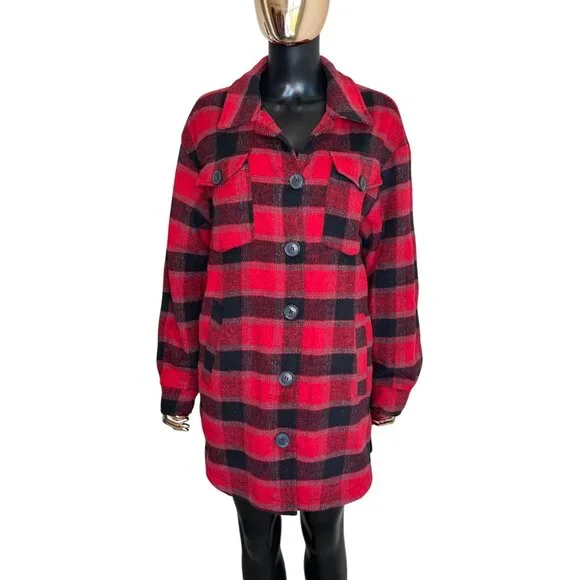 C&C California Red Black Buffalo Plaid Jacket Women's Size Medum - Picture 2 of 11